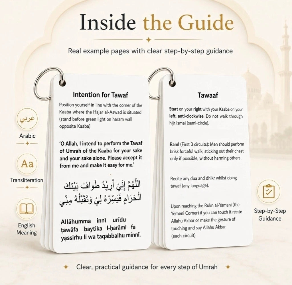 Umrah Dua Flashcards Step by Step Guide A7 Ring Bound Arabic English Pocket Set