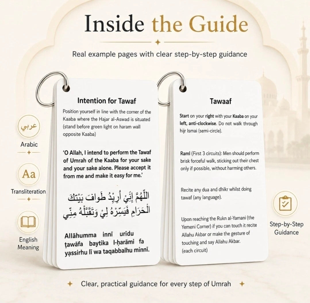 Umrah Dua Flashcards Step by Step Guide A7 Ring Bound Arabic English Pocket Set